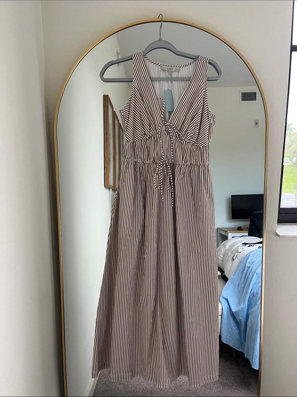LOFT Brown and White Striped Sleeveless Maxi Dress